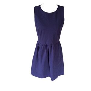 J. Crew Blue Sleeveless Pleated Ponte Dress Small Fit Flare Classic Preppy Retro
